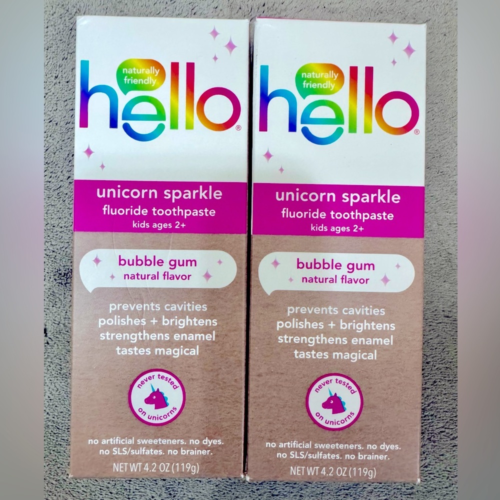 Kids Hello Unicorn Sparkle Fluoride Toothpaste Bubblegum Flavor, 2-pack